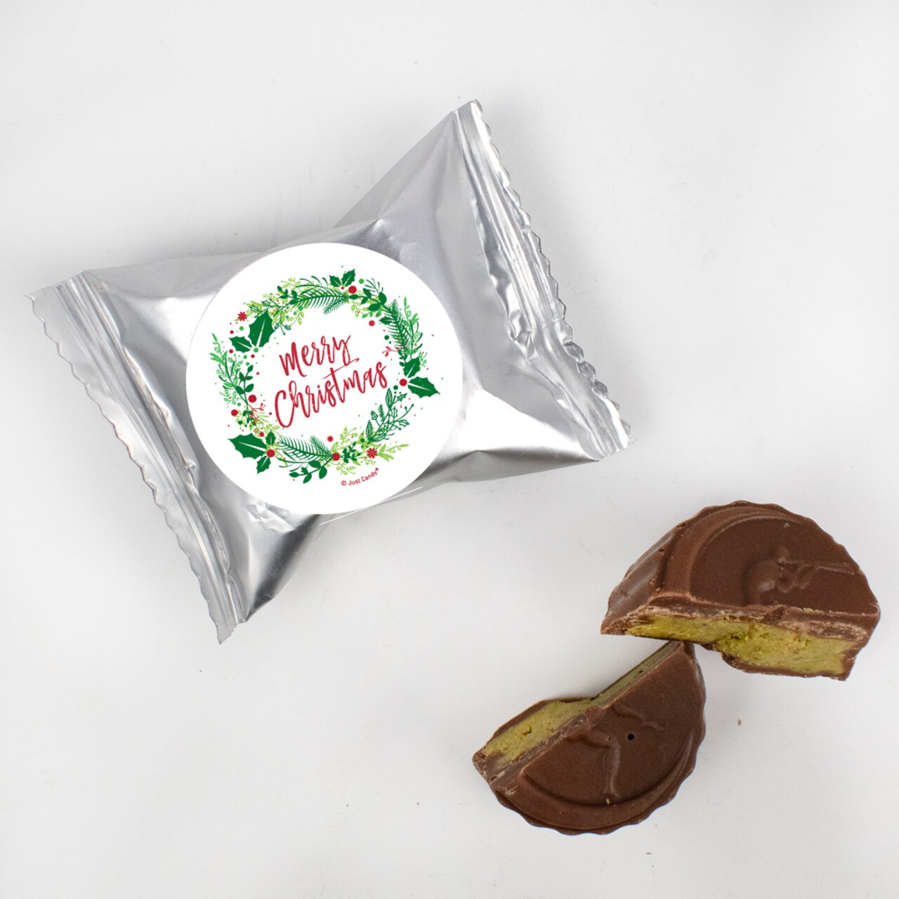 Merry Christmas Stickered Individually Wrapped Dubai Milk Chocolate Truffles For Party Favors, Gifting, Festive Event Giveaways & More - Botanical